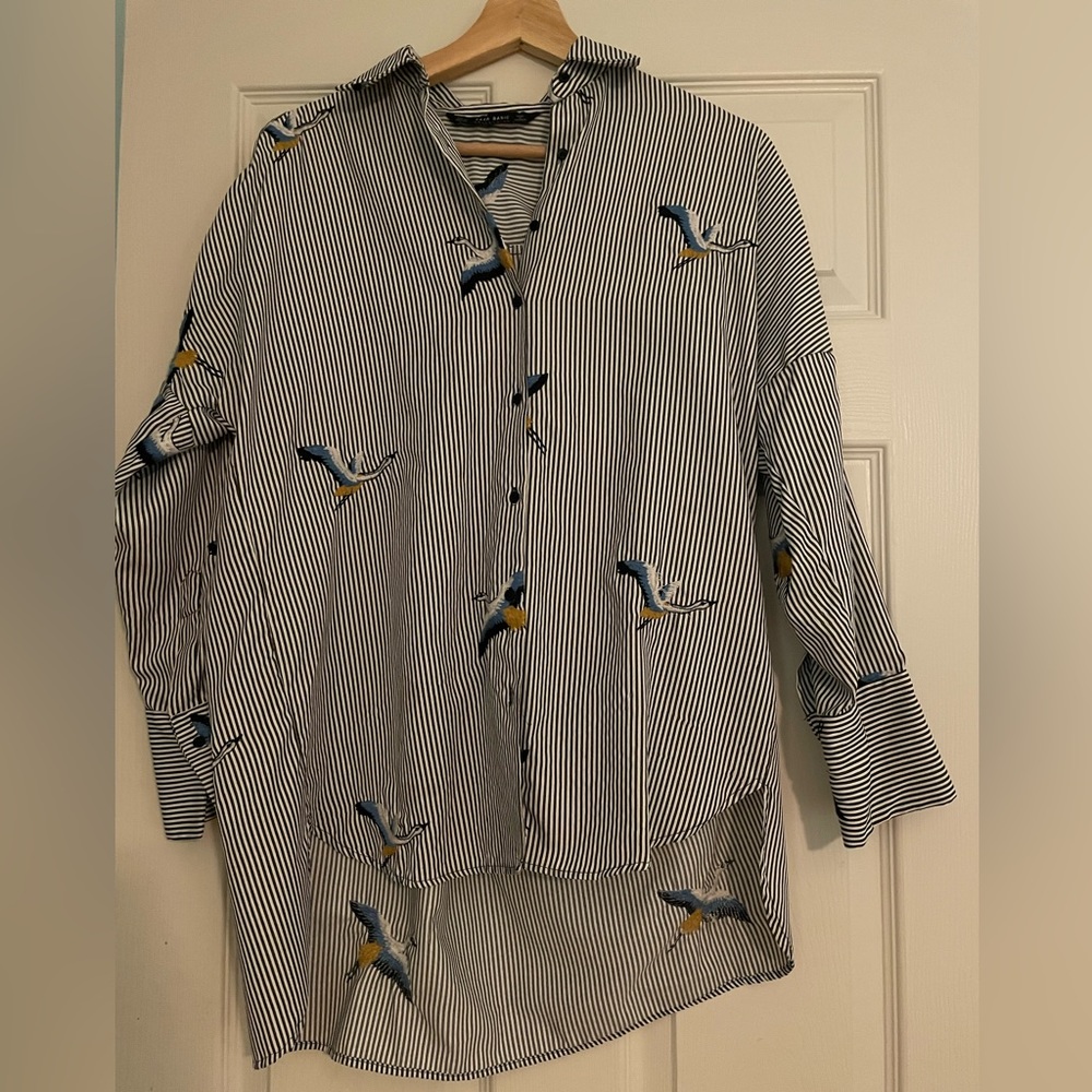 Zara oversized embroidered button down